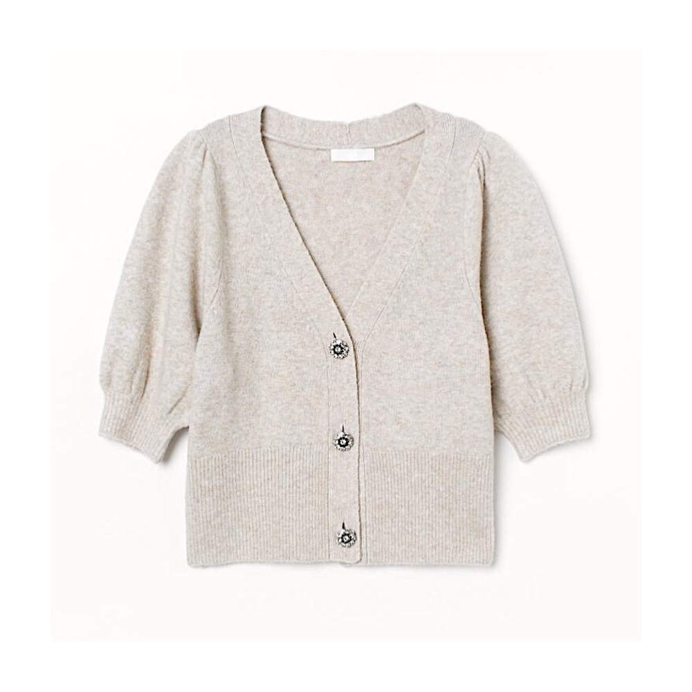 Classic Beige Puff Sleeved Cardigan
